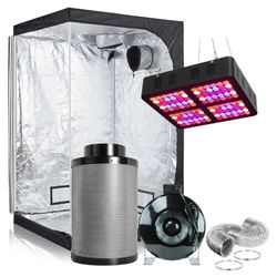 BloomGrow 48''x48''x80'' 600D Mylar Grow Tent + 6'' Fan Filter Duct Combo + 600W Full Spectrum LED Light Indoor Grow Tent Complete Kit
