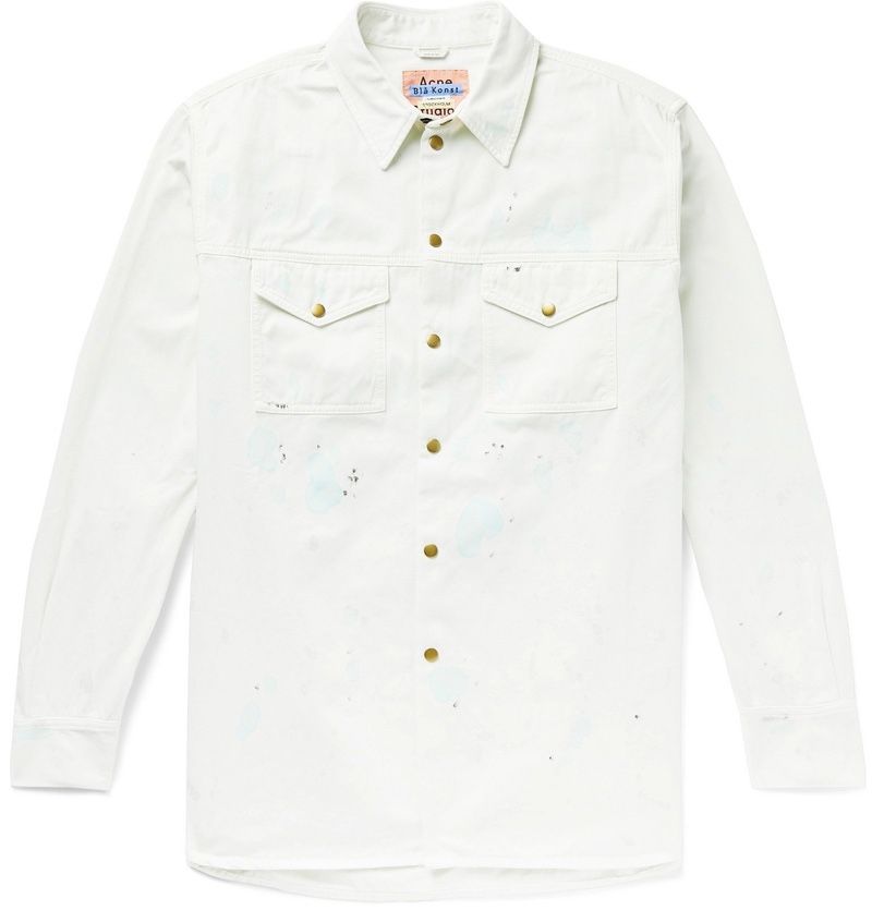 Acne Studios Bla Konst Splatter Painted White Denim Shirt Small Medium