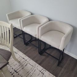 27" H Counter Height Bar Stools, Modern Barrel Counter Stools With Backrest And Arms, Black Metal Frames, Upholstered Accent Barstools