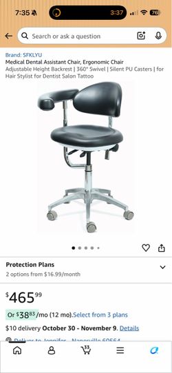 Brand New Black/Chrome Height Adjustable Rolling Dental Assistant Chair w/Adjustable Rotatable Armrest