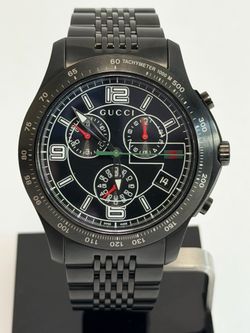 Gucci Men's Watch G-Timeless Swiss Made Chronograph Black Steel 46mm