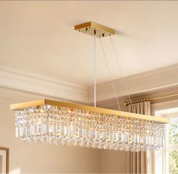 Large Rectangular Crystal Chandelier Gold Finish
