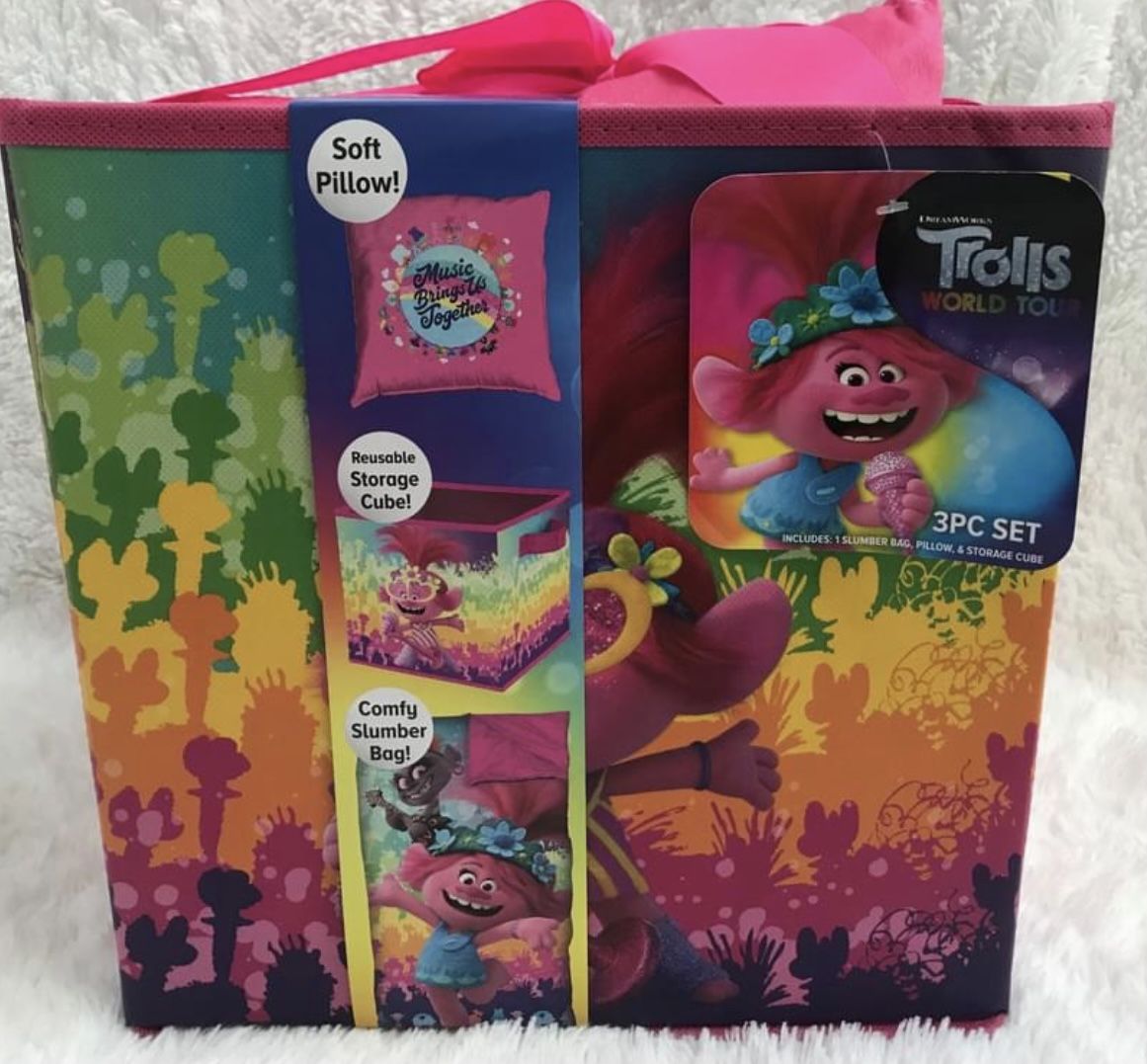 Trolls Pillow, Slumber Sleeping Bag & Storage Cube Set, Brand NEW! Porch Pickup or Can Ship!