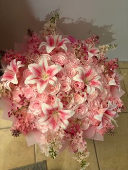 Pink ribbon flowers