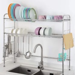 2-tier Metal Dish Drying Rack Over The Sink Chrome Large Dish Rack