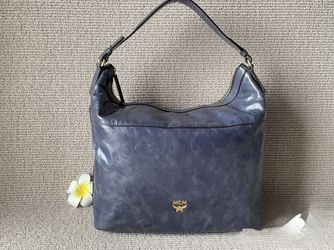 MCM large grey-blue shoulder tote bag Authentic