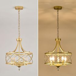 Gold Open‑Frame Chandelier – 4‑Light Lantern Style