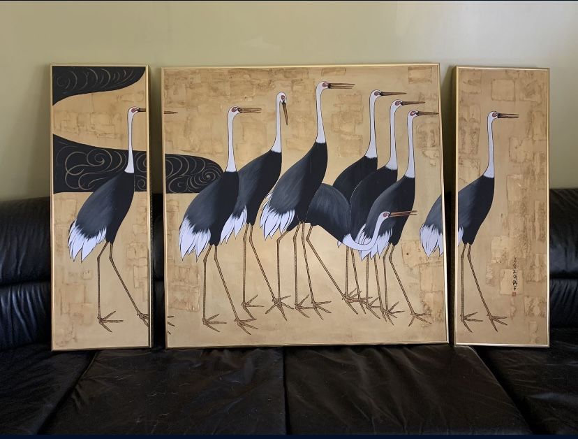 Crane Painting / Large 3 Panel Painting