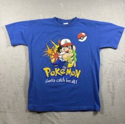 Vintage Pokémon Ash Gotta Catch Em All T-Shirt Youth XL Blue Pikachu RARE #794