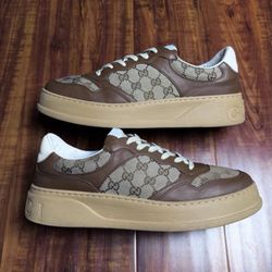 Gucci Chunky B Monogram Brown Beige Mens Low Canvas Sneakers - Size 13G 13.5US