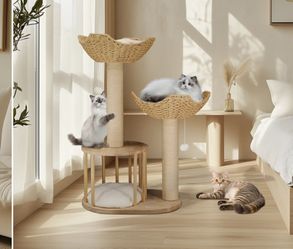 3-tier Cat Tree Activity Tower Condo Furniture with Plush Cushion Cozy Rest Dangling Ball Sisal Scratching Post for Indoor Cats