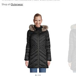 Lands' End Women's Insulated Plush Coat with Hood .New with tag. ( size L: 14-16)