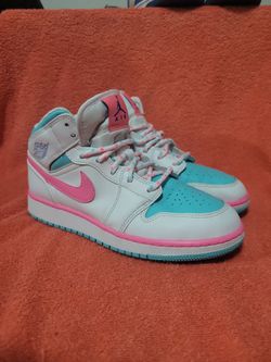 Air Jordan 1 Mid White Pink Teal Sneakers