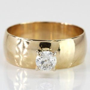Vintage 10k Yellow Gold Solitaire Mine cut Diamond Engagement Band Wedding Ring 