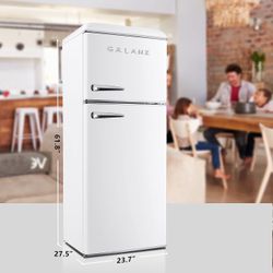 NEW - Galanz GLR10TWEEFR Retro Refrigerator with Top Freezer Frost Free, Dual Door Fridge, Adjustable Electrical Thermostat Control, 10 cu ft, White -