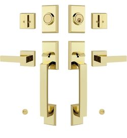 (Brand New in Box) 
Double Front Door Lock Set, Keyed Entry Front Door Handleset with Dummy, Square Heavy Duty Door Lever and Single Cylinder Deadbolt