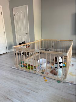 Baby Playpen Play Fence Gate Play Pen Wood Large,Playpens for Babies and Toddlers Kids Indoor,Baby Play Yards Gym