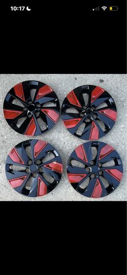 WINJET WJ-5101-16” Red Black Hubcaps Wheel Covers Set of 4 New Light Scratches