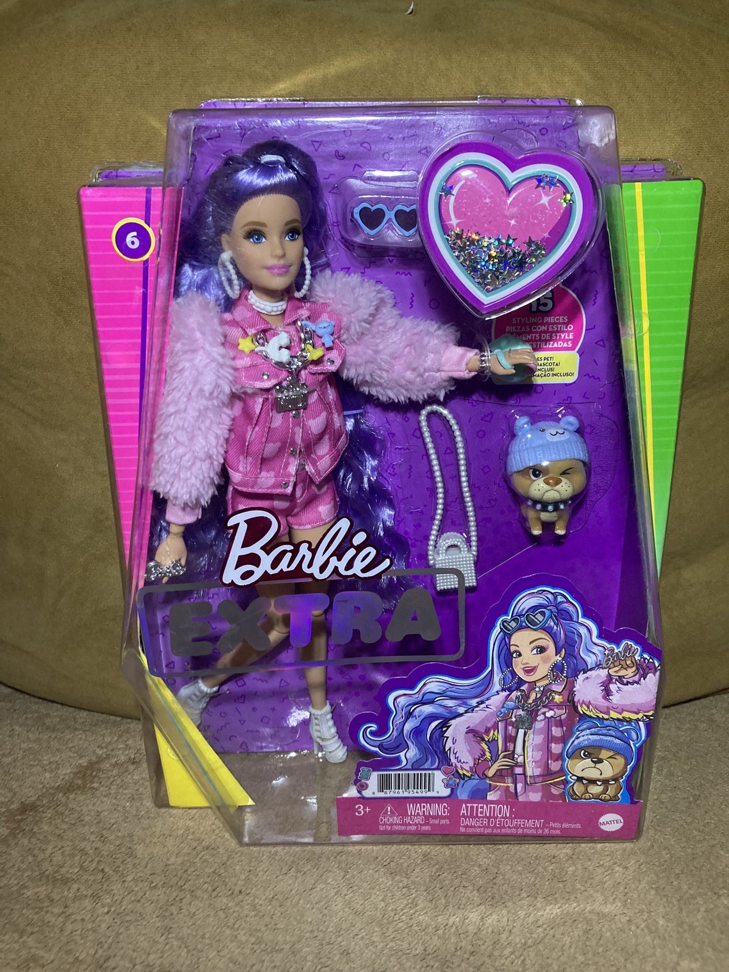 Barbie Extra Doll #6 In Teddy Bear Jacket With Pet Bulldog