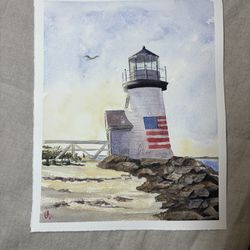 Nantucket Lighthouse Watercolor Painting 