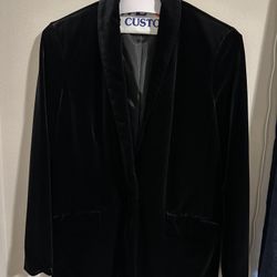 INC International Concepts Black Velvet Blazer Large Shawl Collar Career