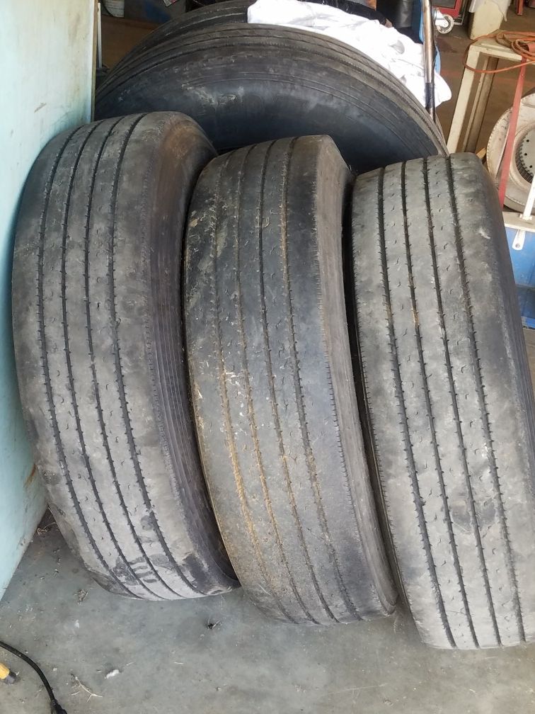 3 tires all have 8/32 left. 255/70R 22.5. Bridgestone R250Ed