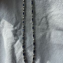 Men’s 24” Sterling Silver Necklace With Sapphire Colored Stones