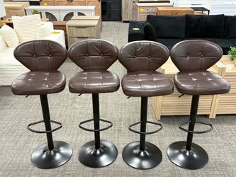 Set of 4, Bar Stools Adjustable Leather Upholstered Swivel Bar Stools, Modern Counter Height Bar Chairs Kitchen Barstools with Back for Bar, Kitchen, 