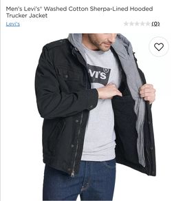 New Men's Levi's® Washed Cotton Sherpa-Lined Hooded Trucker Jacket Black Large