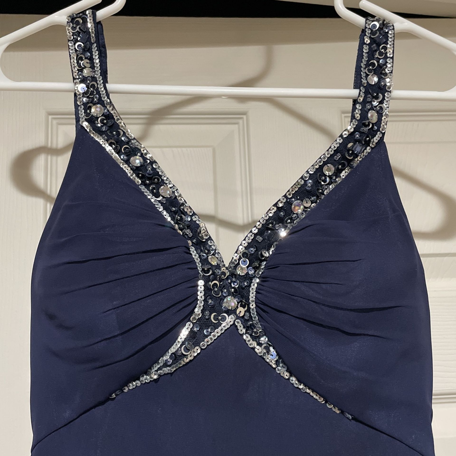 Navy Blue Evening Dress With Sequence Details