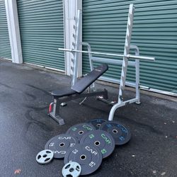 Squat Rack With Bar Weight Bench Bumper Weights 