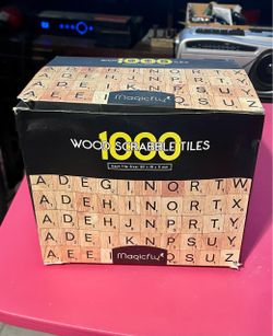Box of Scrabble tiles for crafts
