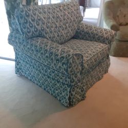 Slip Covered Chair.   Original Fabric Under Close Up Of Cover