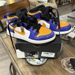 Nike Air Jordan 1 Mid - Purple/ White / Yellow / Black KIDS 11C