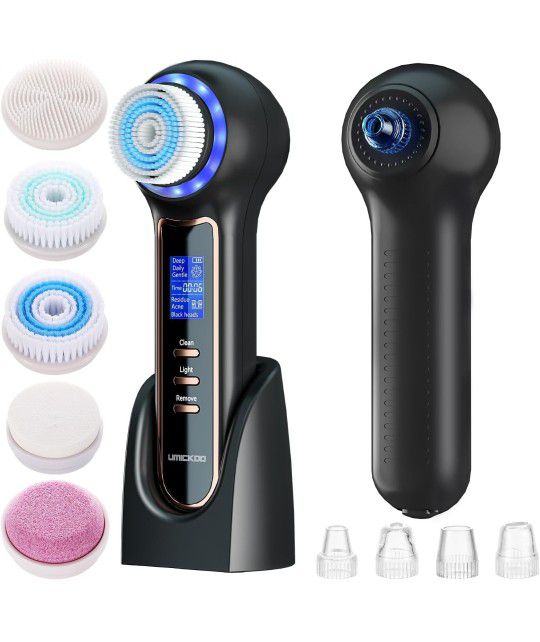 Face Scrubber Exfoliator with LCD Screen,Rechargeable Facial Cleansing Brush IPX7 Waterproof 3 in 1 Blackhead Remover Vacuum for Exfoliating,Massaging