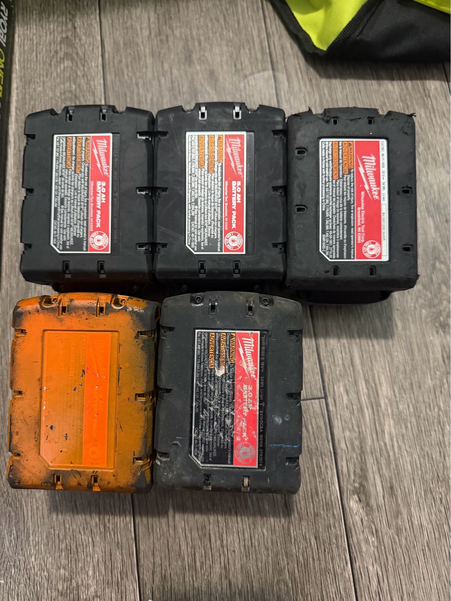 Milwaukee batteries 2-5.0ah,3-3.0ah and 2- 2.0ah
