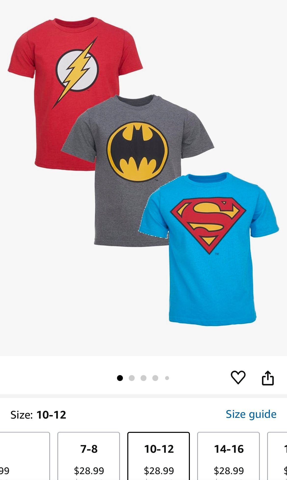 DC Comics Justice League Batman Superman The Flash 3 Pack T-Shirts Toddler to Big Kid