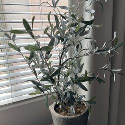 olive bush tree vintage style artificial and ceramic grey pot (read description)