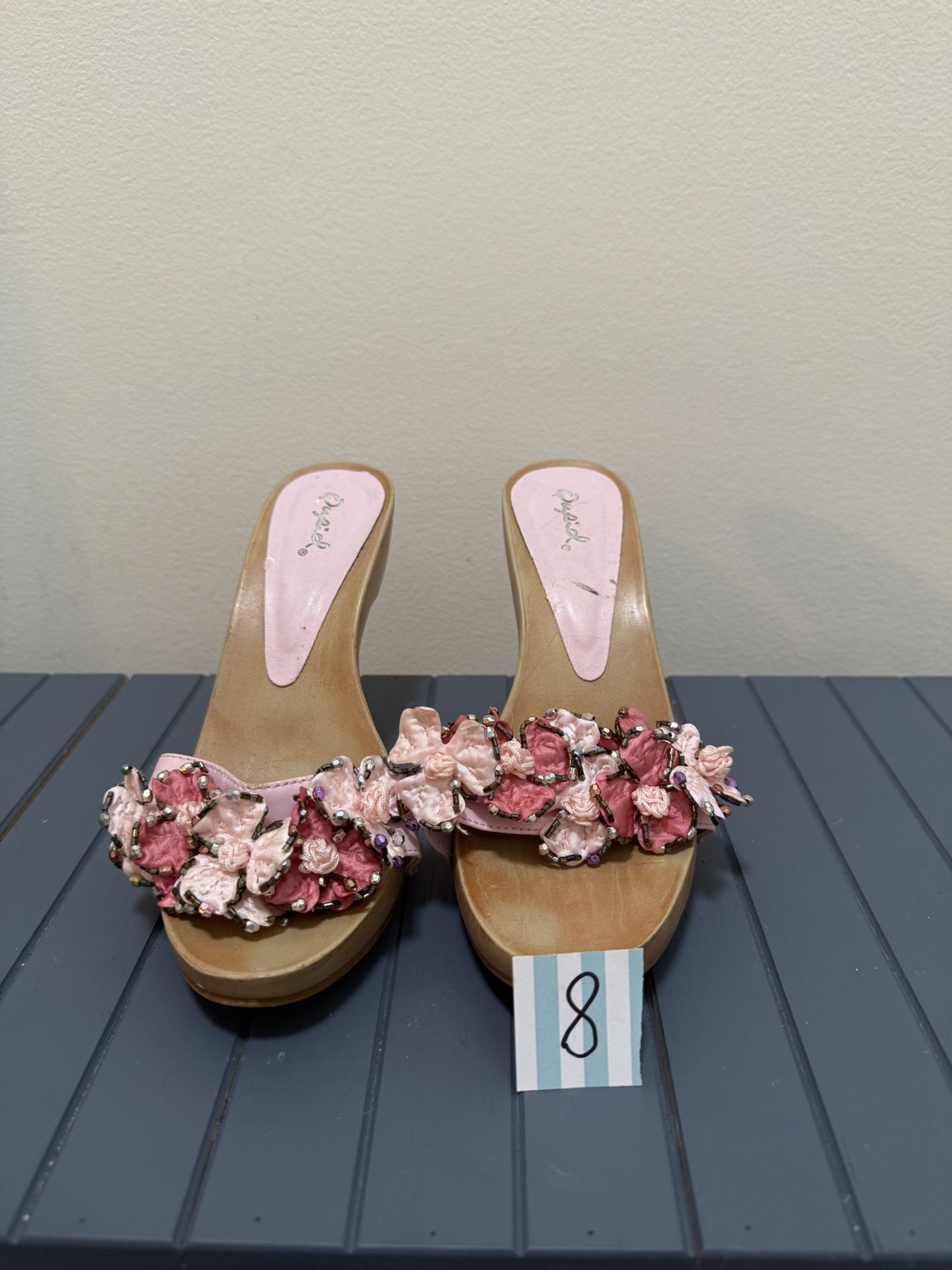 SALE! Qupid Flower Backless Heels Size 7