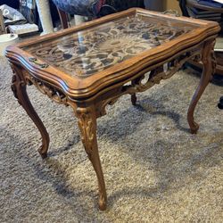 Early 1900’s Hand Carved Walnut Tray Table