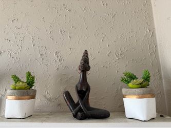 Vintage MCM Wood Hand Carved African Woman Sculpture Decor Black Meditation Statue - Home Accents