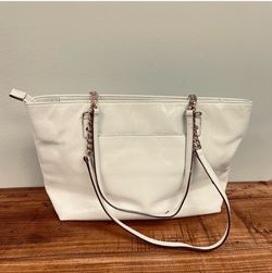 White Leather Tote Bag with Chain Handles