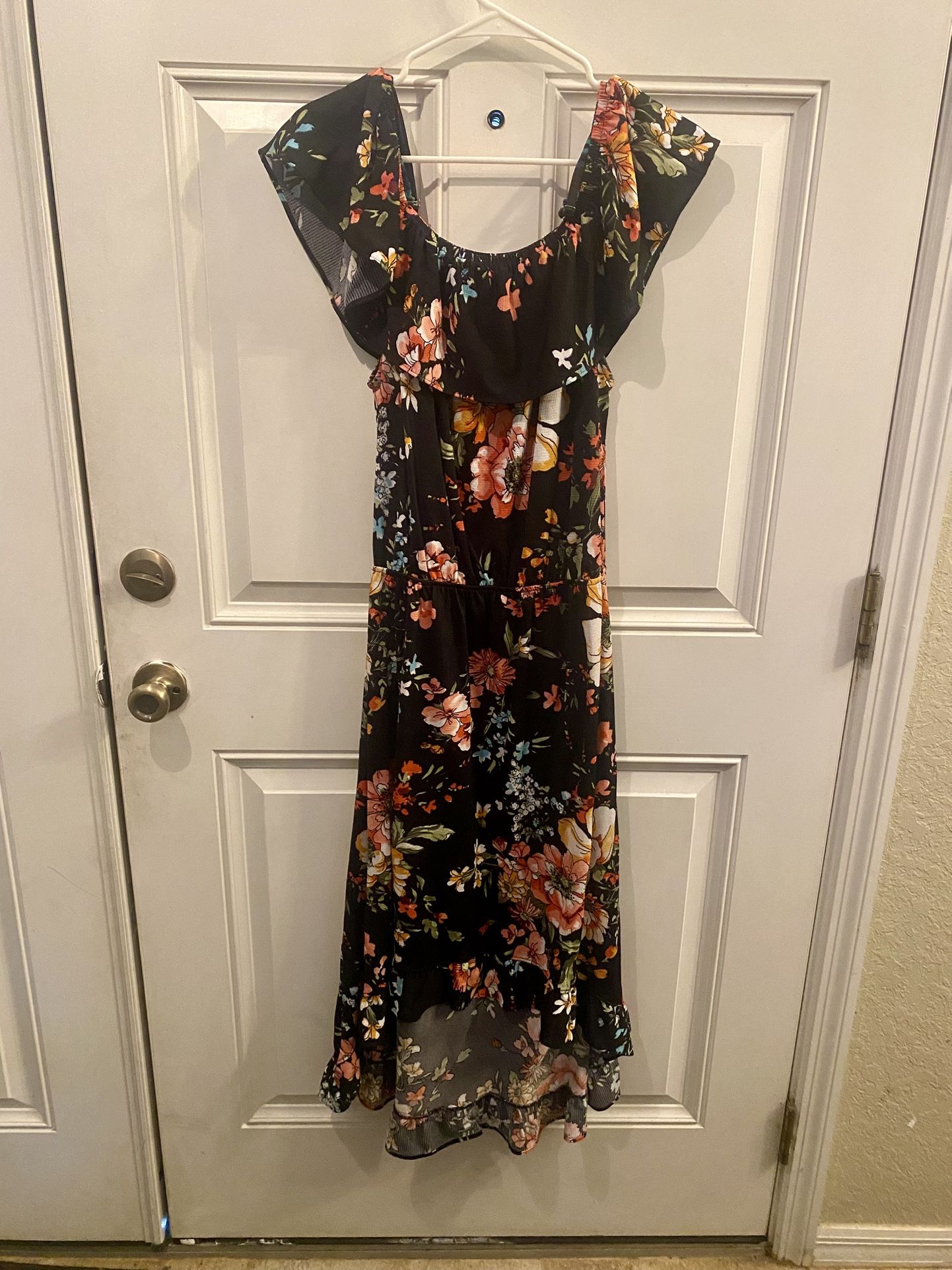 Black Floral High Low Dress