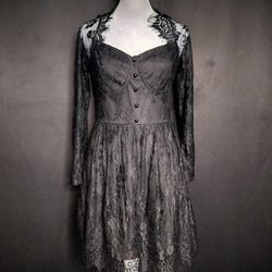 Women's Black Lace Hollow Chest Mini Dress (Size XS)