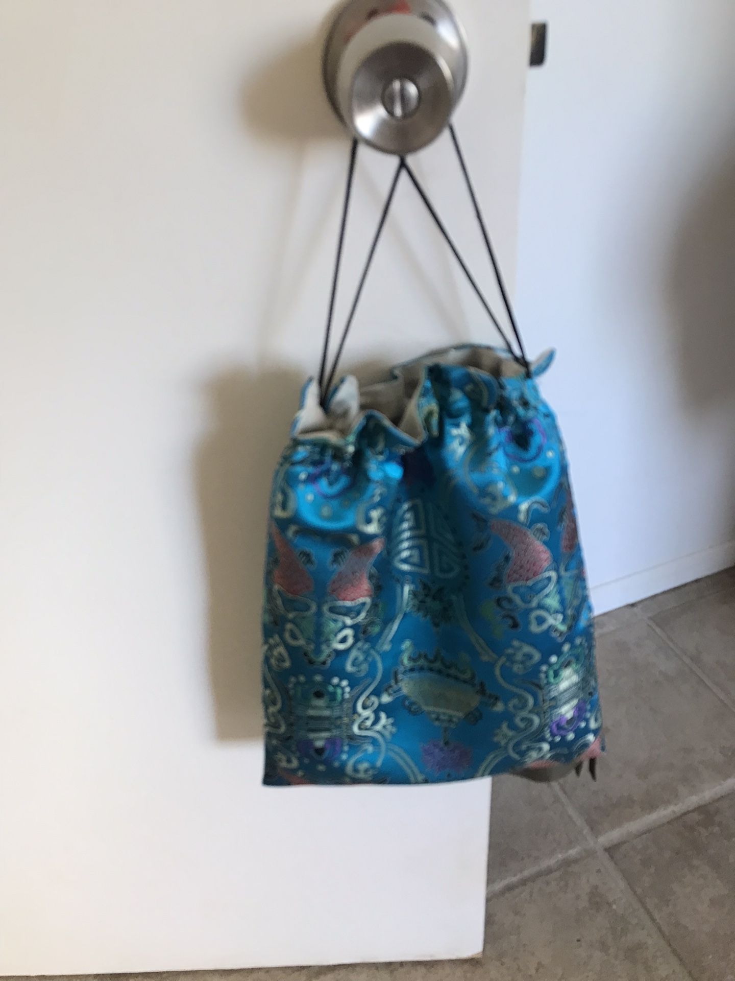 TURQUOISE ASIAN PATTERNED BAG