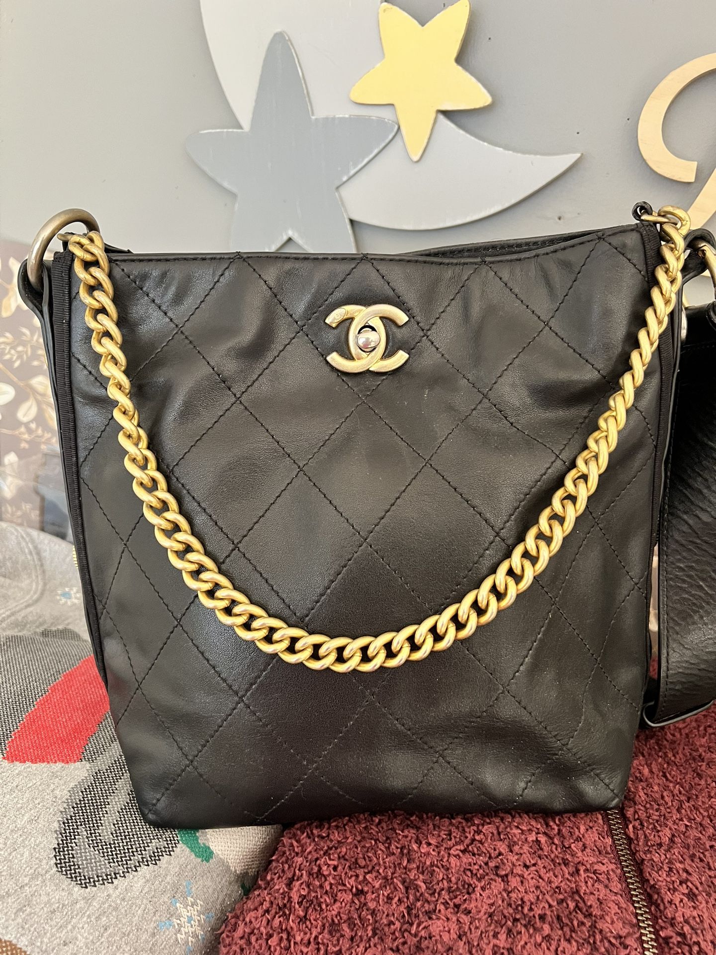 CHANEL Matelasse Hobo Bag Calf 2way Black
