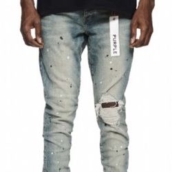 P002 Mid Indigo Destroy Paint Purple Jeans