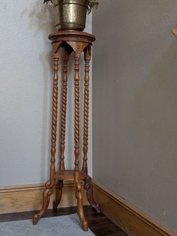 Tall Vintage Wooden Barley Twist Plant Stand