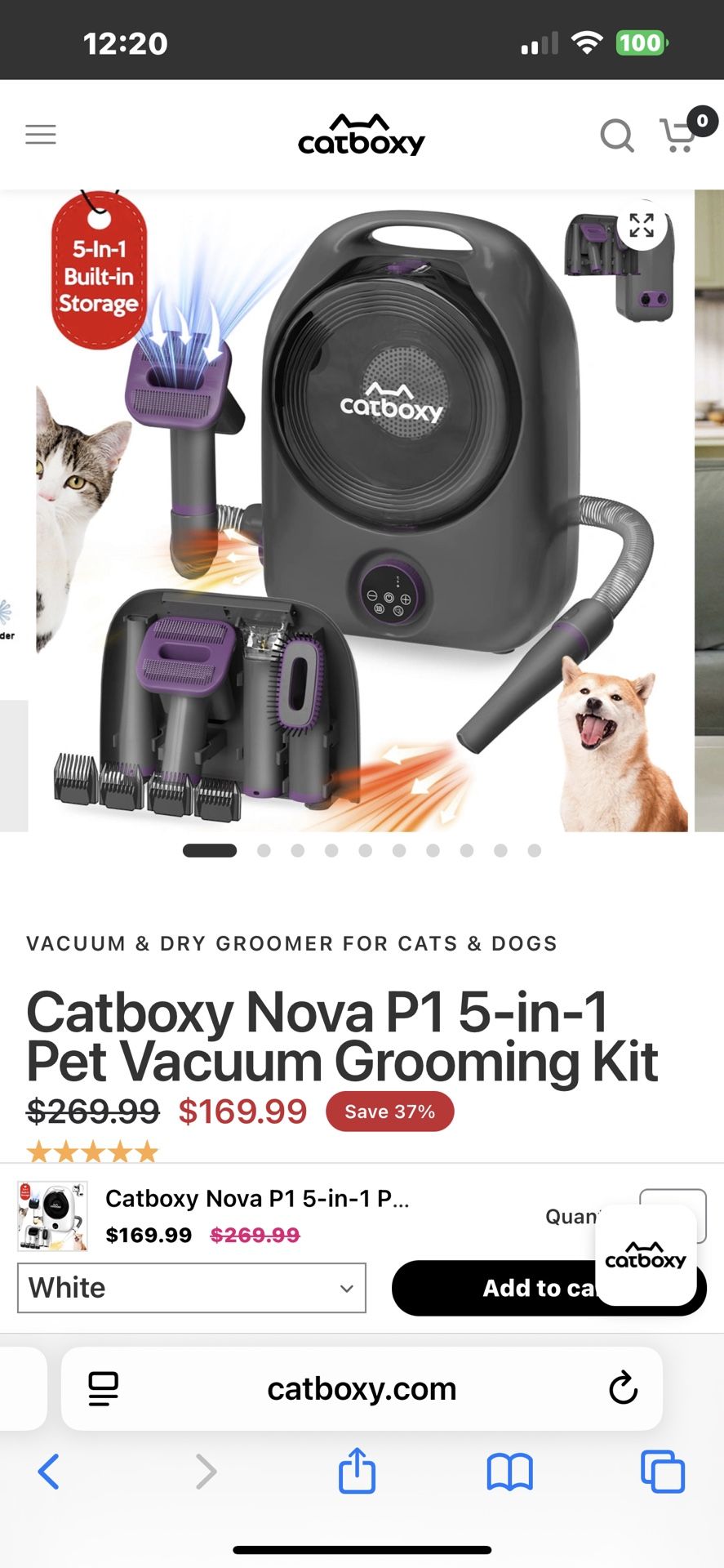 Catboxy Nova P1 5-in-1 Pet Dog Vacuum Grooming Kit