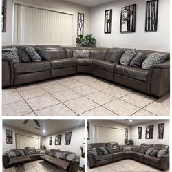 Grey Top Grain Leather Sectional 